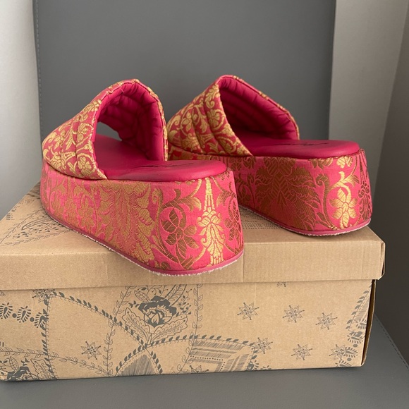 Free People Almost Paradise Platform Coral Brocade EU Size 40 US 9.5 - Picture 7 of 16